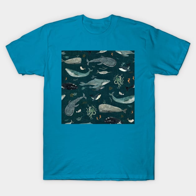 Whales midnight T-Shirt by katherinequinnillustration